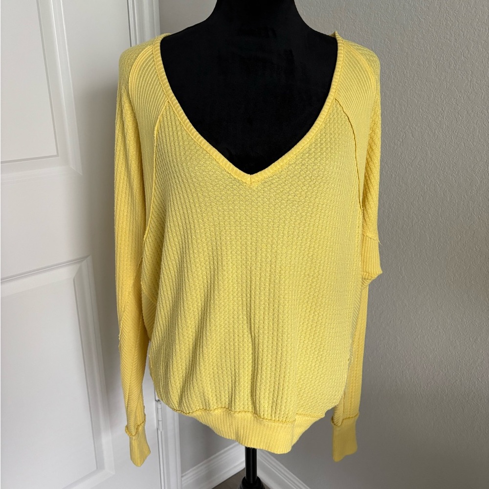 Free People We The Free Santa Clara Thermal Sweater Waffle Knit Pullover Top - Picture 2 of 5